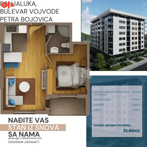 TOP PONUDA ,STAN 35.80M2, BORIK, Banja Luka